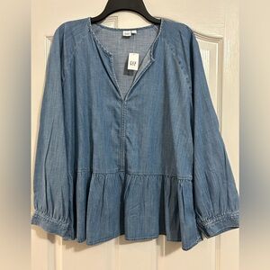 GAP Women's Light Blue Peplum Blouse